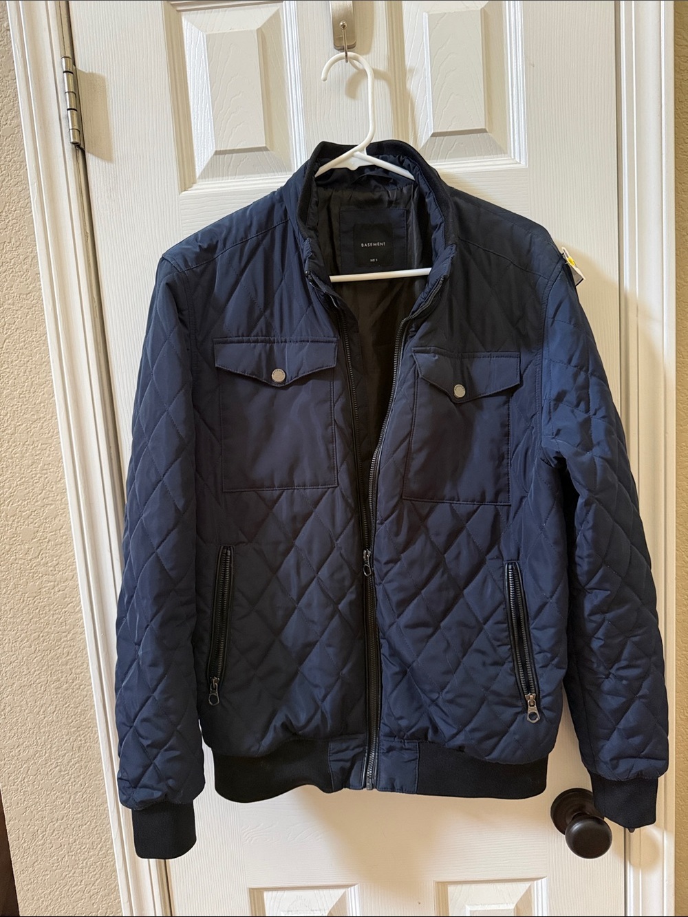 Basement Quilted Navy Men's Jacket Bomber sz s
